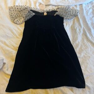 Camila Coehlo black velvety dress with sheer cream polka dot top. NWT. Size S